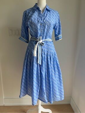 Dizzy Lizzie Mrs. Maisel Dress 100% Cotton Nautical Hamptons Preppy Old Money S